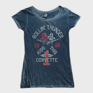 Vintage Acid Wash Navy Race Graphic Tee